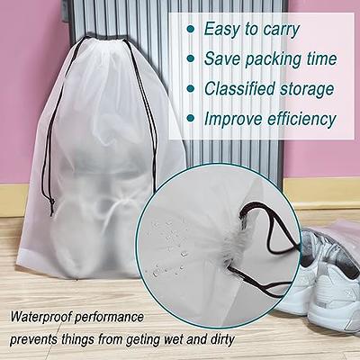 APQ Clear Drawstring Bags 10 x 14, Pack of 50 Travel Shoe Bags for  Packing, 2 mil Drawstring Gift Bags, Waterproof Travel Shoe Bag, Shoe Bags  for Storage with Double Cotton Drawstrings 