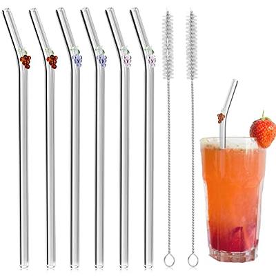 BilliGO 6 PCS Colored Wavy Glass Straw,7.87'' x 8mm High