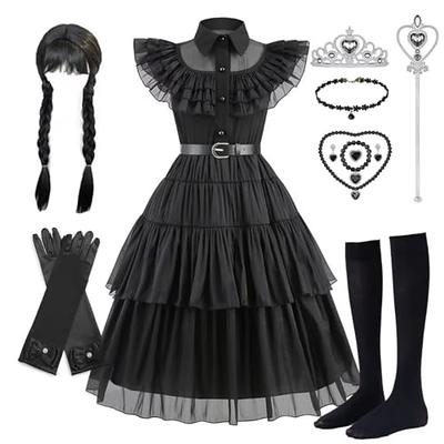 CAKEASY Wednesday Addams Costume Girls, Kids Wednesday Addams Dress with  Belt Wig Socks and THING, Wednesday Costume Outfit, Halloween Costume for  Cosplay Party - Yahoo Shopping