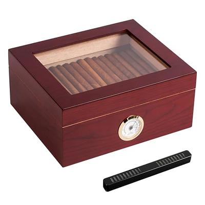 Cigar Humidor Box Glass Top, Spanish Cedar Wood 20-30 Cigars Storage Case,  Desktop Humidor Cigar Box with Hygrometer, Humidifier & Divider, Luxury