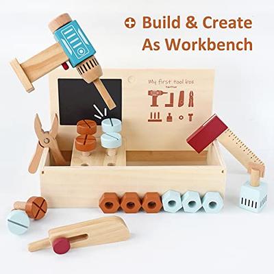 PairPear Kids Tool Bench,Wooden Toys Child Workbench with Toy Hammer and  Construction Tools,Toddler Toy Set with Tool Accessories Gift for Boys