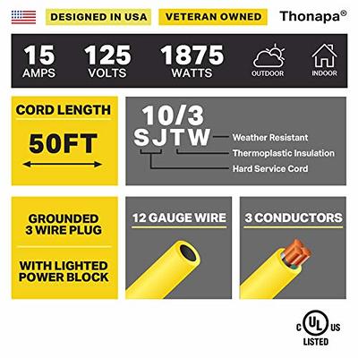 Thonapa 50 ft 10 Gauge Extension Cord with 3 Outlets, 10/3 Heavy Duty  Outdoor Extension Cord 50' with Multiple Outlets 3 Prong, 15 Amp SJTW  Weatherproof Industrial Cable, Yellow, for Major Appliances - Yahoo Shopping