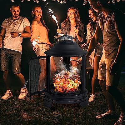 45 in. Outdoor Fireplace Wooden Black Fire Pit, Chimenea