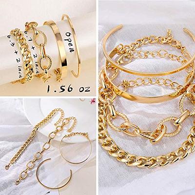(5Pack)Gold Bracelets Set for Women Girls Boho Chain Multiple Layered  Stackable Bangle Plated Mothers Day Gift Open Adjustable Cuff Italian Cuban