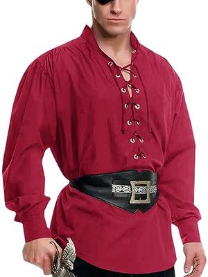 Bbalizko Mens Medieval Pirate Shirts Lace Up Half Sleeve Viking Renaissance Costume Halloween Victorian Tops