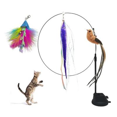 Cat Toys Hands-Free 4 Pack Cat Toys Wand Auto Interactive Natural Bird  Feather, Suction Cup Pet Indoor Dancing Playing Toys, Suction Cup Pet  Indoor