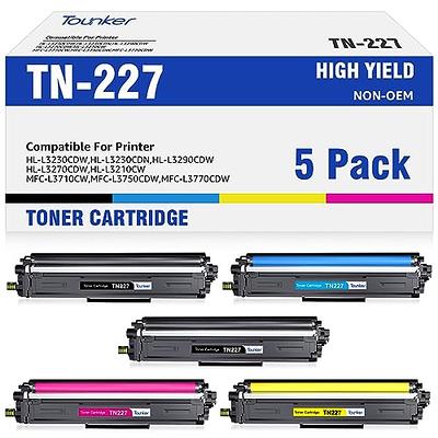 TN227 Compatible 5 Toner Cartridges High Yield High Yield TN223 - TN-227  for Brother HL L3210CW L3230CDW L3270CDW L3290CDW and MFC L3710CW L3750CDW  L3770CDW 