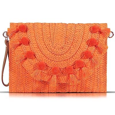 Frienda Straw Shoulder Bag Clutch Straw Crossbody Bag Beach Straw Handmade Bag Woven Rattan Bag for Women Envelope Wallet