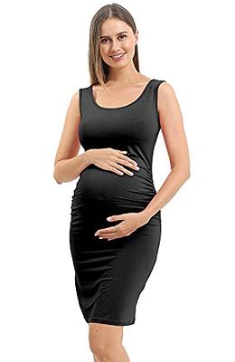 OUGES Fall Maternity Maxi Dresses Long Sleeve Wrap V Neck Baby
