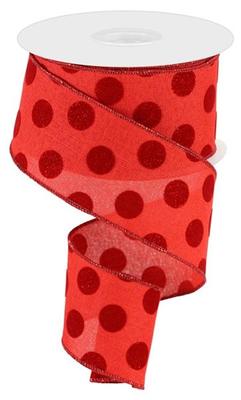 Red Striped Backed 2 1/2 inch x 5 Yards Velvet Ribbon - by Jam Paper