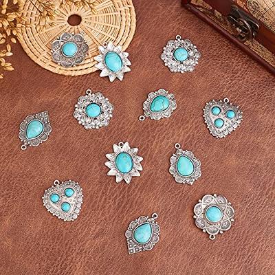 PH PandaHall 12pcs Synthetic Turquoise Charms 6 Styles Tibetan