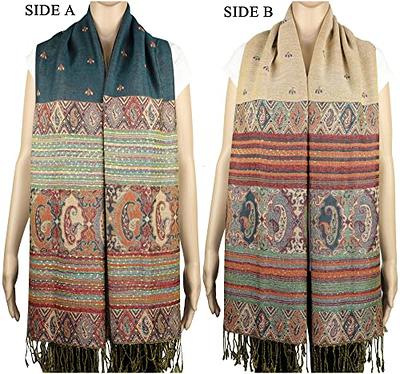 Becolored Paisley Pashmina Silk Scarf Shawl Jacquard Cashmere Wrap Stole Two Tones Reversible