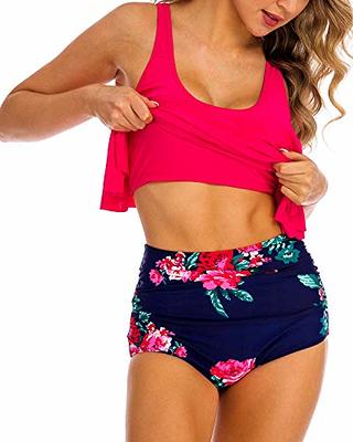 COSKAKA Women's High Neck Two Piece Bathing Suits Top Ruffled High Waist  Swimsuit Tankini Bikini Sets Rose - Yahoo Shopping