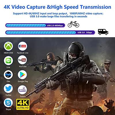  Capture Card Nintendo Switch, Video Game Capture Card 4K 1080P  60FPS, HDMI to USB 3.0 Capture Card for Streaming Work with  PS4/PC/OBS/Camera : Video Games