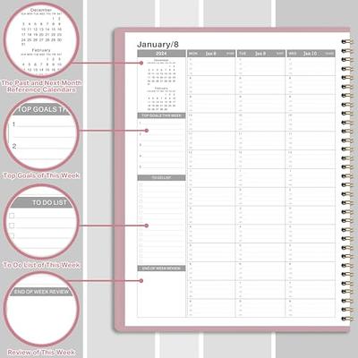 POPRUN 2024 Planner - 2024 Weekly Calendar with Hourly Time Slots,  Weekly/Monthly Appointment Book for Time Management - 6.5'' x 8.5''-  Leather Soft