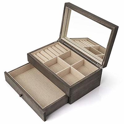 erddcbb Walnut Jewelry Box 2-Layer Jewellery Organizer Box Large Capacity  Display Storage Case for Female or Girls