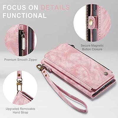 iPhone 14 Pro Max Women Wallet Case, Magnetic Leather Purse Zipper Wallet  Folio Flip Credit Card Coin Stand Case with Wristp Hand Strap Lanyard  Compatible with iPhone 14 Pro Max, Pink 