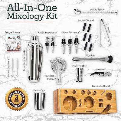  KITESSENSU Cocktail Shaker Set Bartender Kit with Stand, Bar  Set Drink Mixer Set with All Essential Accessory Tools: Martini Shaker,  Jigger, Strainer, Mixer Spoon, Muddler, Liquor Pourers