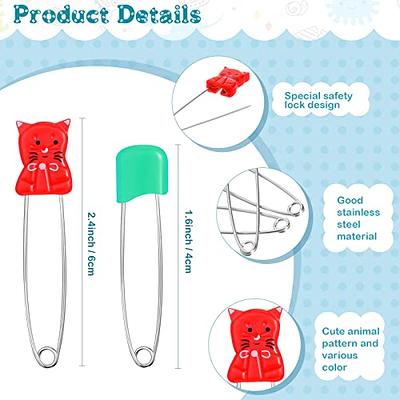 HERCHR Diaper Pins 10 Pieces, Safety Pins for Clothes Diapers Heavy Duty,  Plastic Head Baby Pins with Safe Locking Closures
