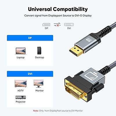 BENFEI DisplayPort to DVI 6 Feet Cable, DisplayPort to DVI Adapter Male to  Male Gold-Plated Cord Cable for Lenovo, Dell, HP and Other Brand