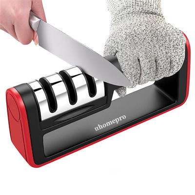  Kitchen Knife Sharpener - 3 Stage Knife Sharpening Tool  Sharpens Chef's Knives - Kitchen Accessories Help Repair, Restore and  Polish Blades Quickly, Food Safety Cut Resistant Glove Included, Gray: Home  & Kitchen