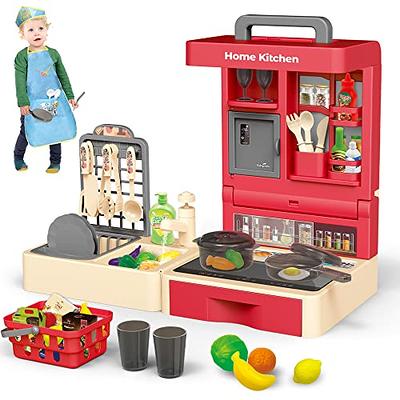 Theefun Play Kitchen Accessories Set: Play Kitchen Toys with Kids Pressure  Pot, Pan, Cooking Utensils and Cutting Play Food, Pretend Cooking Playset 