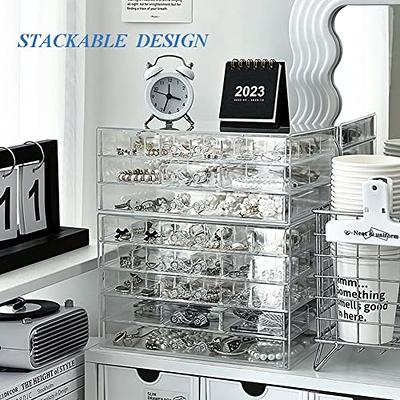 YUFONG Earring Organizer Box Acrylic Jewelry Organizer with 3 Drawers 54  Adjustable Grids Clear Stackable Earring Holder Velvet Trays Ring Display