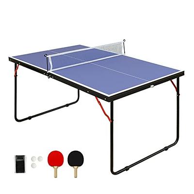IDEALHOUSE Portable Table Tennis Table, Mid-Size Ping Pong Table for Indoor  Outdoor Foldable Table Tennis Table with Net, Blue, No Assembly Required