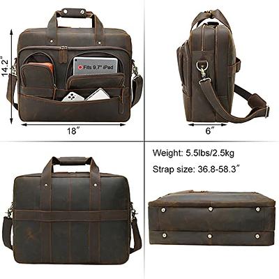 Large Leather Messenger Bag 17 Inch Laptop Briefcase Mens 