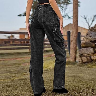 Y2K Low Waist Parachute Cargo Pants, Solid Drawstring Baggy Pants With  Pockets, Women's Clothing