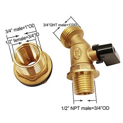 Hooshing Brass Bulkhead Fitting 1/2 Female 3/4 GHT Male Water Tank  Connector Theaded with Rubber Ring, Pack of 3