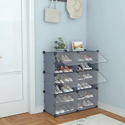 UNZIPE Shoe Rack Organizer, 4 Cube 8 Tier Covered Storage Cabinet 16 Pairs  Freestanding DIY Shelves Plastic Shoes for Closet Entryway Hallway Bedroom