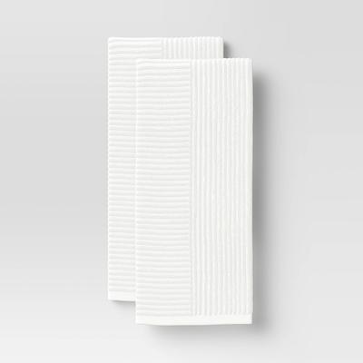 2pk Cotton Solid Ribbed Terry Kitchen Towels White - Threshold