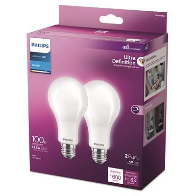 Philips Ultra Definition LED 100-Watt A21 Light Bulb, Frosted Daylight,  Dimmable, E26 Medium Base (2-Pack) - Yahoo Shopping