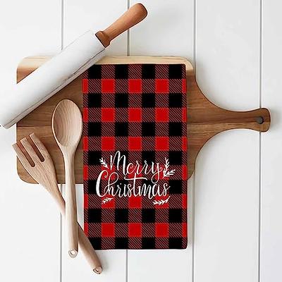 4 Pack Christmas Kitchen Towels, Black and Red Buffalo Plaid Christmas Dish