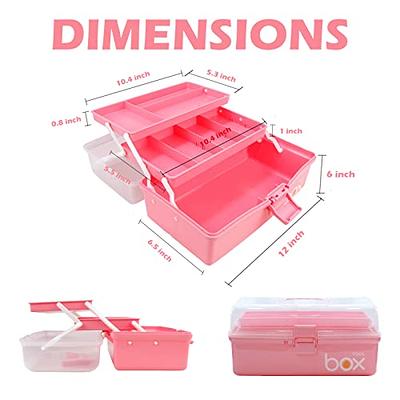 12in Three-Layer Multipurpose Storage Box Organizer Folding Tool Box / Art  & Crafts Case / Sewing Supplies Organizer / Medicine Box / Family First Aid  Box with 2 Trays (Pink) 