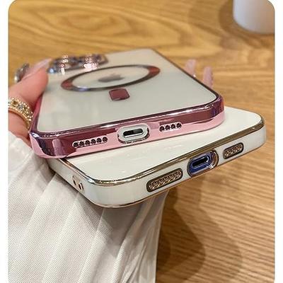 Stylish Magnetic Case for Apple iPhone 15 Plus Women Girls, Luxury Plating  Cute Love Heart Soft Back Cover Full Camera Lens Protection MagSafe Phone