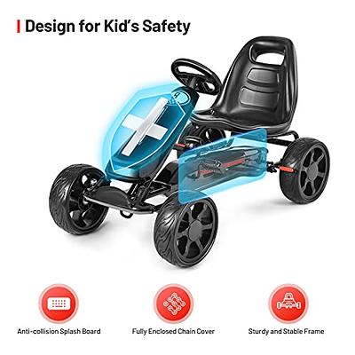  Costzon Kids Go Kart, 4 Wheel Powered Ride On Toy, Kids Pedal  Vehicles Racer Pedal Car with Adjustable Seat, Clutch, Brake, EVA Rubber  Wheels, Pedal Go Kart for Kids Ages 3-8 (