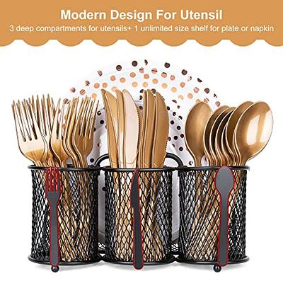 Paper Plate Organizer for Countertop, Metal Silverware Caddy with 6  Compartments for Plate, Cup, Fork, Knives, Spoon, Napkin, Paper Plate and  Utensil Holder Caddy for Party, Camping, Picnic (White) - Yahoo Shopping
