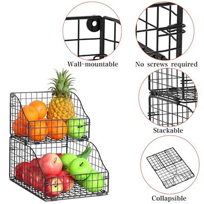 X-cosrack Metal Wire Basket Wall Mount, 3 Tier Wall Storage Basket  Organizer with Hanging Hooks Chalkboards, Rustic Kitchen Fruit Produce Bin  Rack