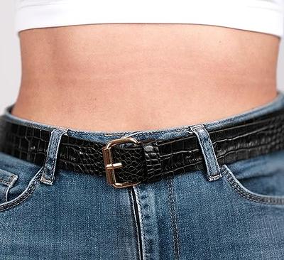 WHIPPY Women's Leather Belt Gold Buckle Waist Belts for Jeans Dress