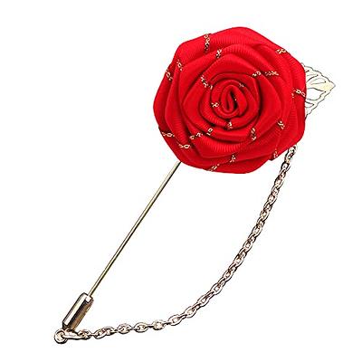 YOOE Men Cloth Rose Flower with Gold Leaf Brooch. Red Blue Rose Floral  Lapel Stick Handmade Boutonniere Pins for Suit,Lapel Pin Wedding Brooch  (Red 2) - Yahoo Shopping