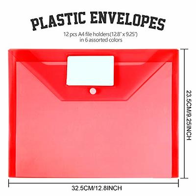 10pcs Plastic Envelopes Envelopes Binder Envelope Folder for 3 Ring Binder Letter Size/A4 Assorted Colors Nap Button Pouch with Label for School, Home