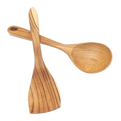 Food-Safe Hand Crafted Teak Wood Spatulas (2) - Kitchen Harmony