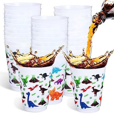 16-Pack Plastic 16 oz Party Cups, Dinosaur Reusable Tumblers for