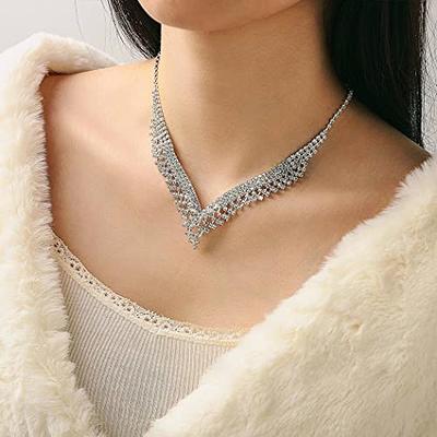 Unicra Silver Bride Wedding Jewelry Sets Crystal Bridal Necklace Earrings  Set Rhinestone Costume Jewelry Set Prom Choker Necklace for Women and Girls  - Yahoo Shopping