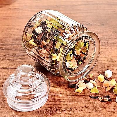 Glass Mini Storage Jars with Bamboo Lids and Display Stand - for Coffee, Sugar, Candy etc.