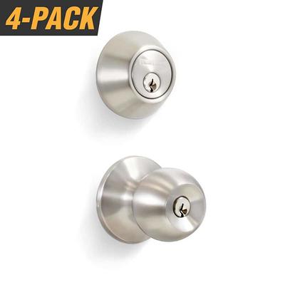 Stainless Steel Entry Door Handle Combo Lock Set with Deadbolt and 12 SC1  Keys Total (3-Pack, Keyed Alike)