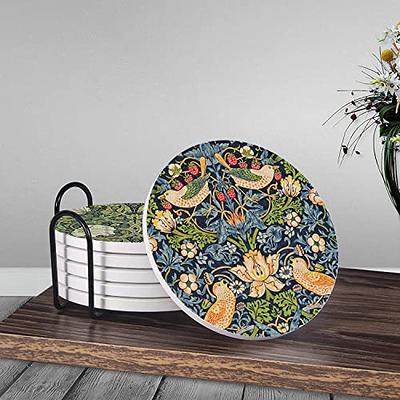 HUXJOKO Coasters for Drinks Set of 6,William Morris Floral Pattern Absorbent  Ceramic Coaster,Round Stone Mat,with Cork Base and Metal Holder for Coffee  Table Room Bar Home Decor Housewarming Gifts - Yahoo Shopping