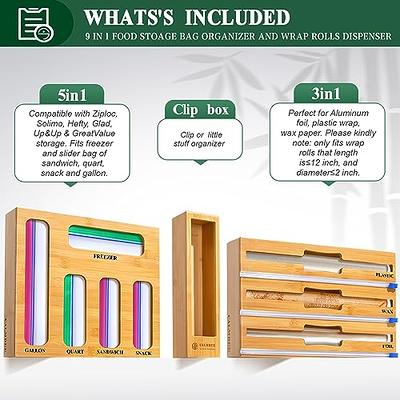 SpaceAid WrapNeat 3 in 1 Wrap Organizer with Cutter and Labels, Plastic Wrap, Aluminum Foil and Wax Bamboo Dispenser for Kitchen Storage